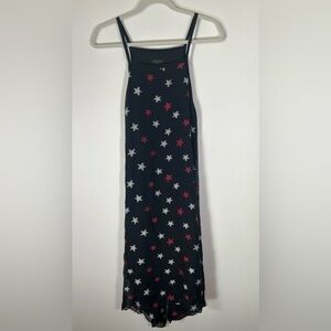 Rag&Bone Sonny midi sheer dress lined black w/red white stars sz M whimsigoth